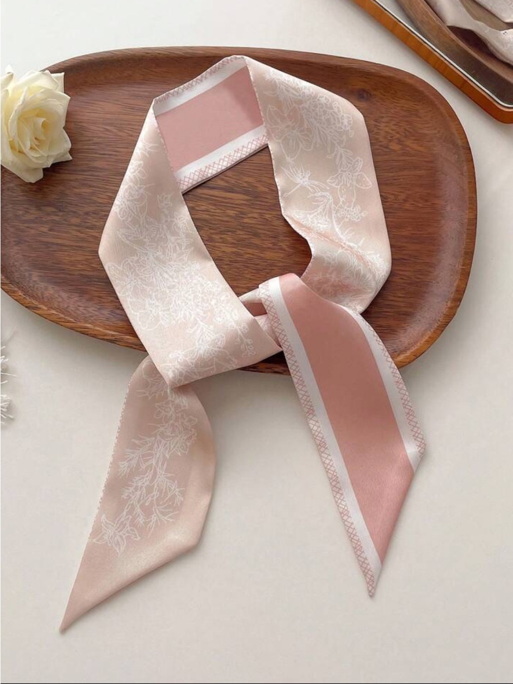 Elegant Dusty Pink Floral Twilly Scarf